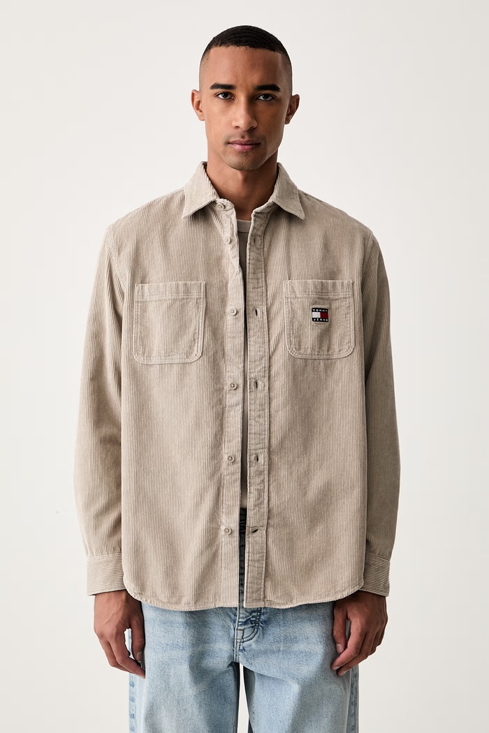 Tommy Jeans koszula męska sztruksowa beżowy DM0DM23705