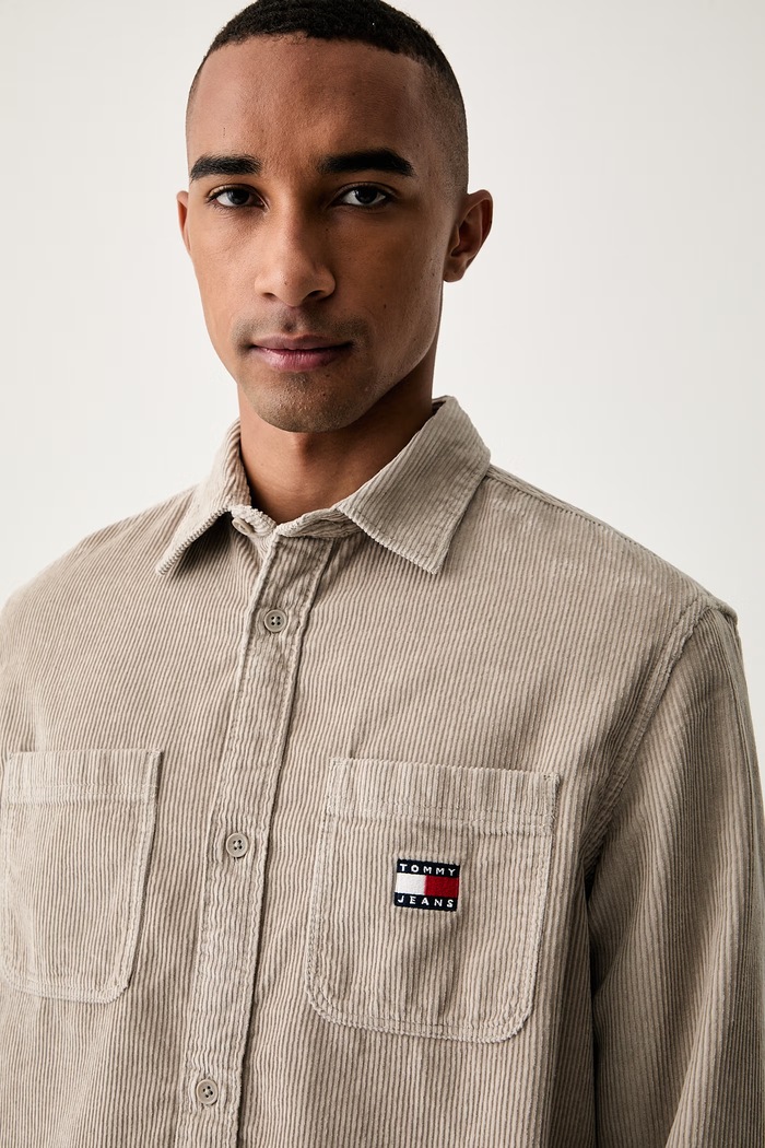 Tommy Jeans koszula męska sztruksowa beżowy DM0DM23705