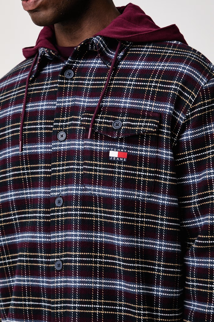 Košeľová bunda pánska bavlnená Tommy Jeans DM0DM23521 burgundské