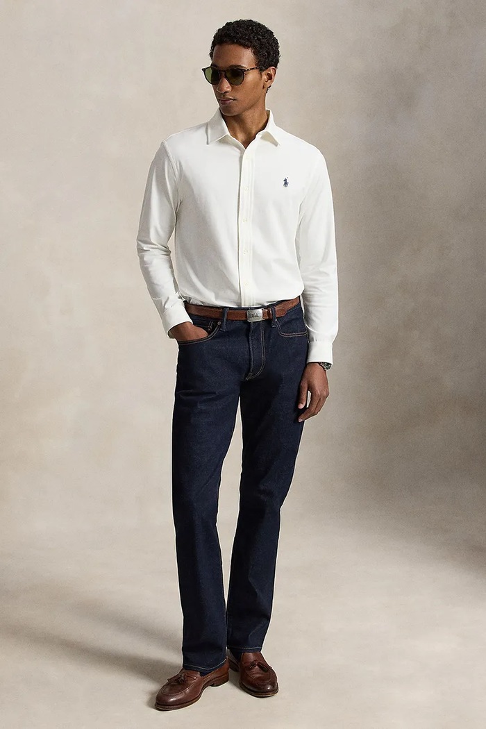 Odzież Polo Ralph Lauren Koszula męska z bawełną 710B26145 biały