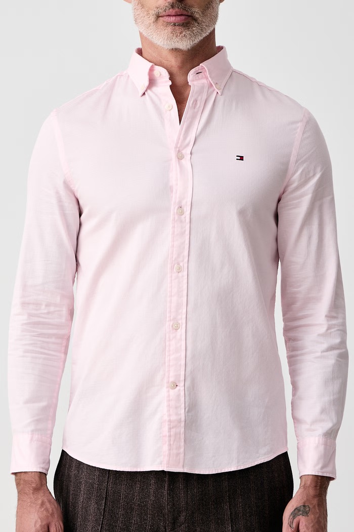 Πουκάμισο ανδρικό βαμβακερό Tommy Hilfiger MW0MW44570 ροζ