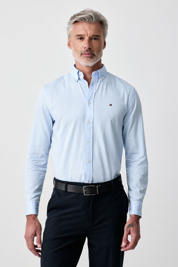 Tommy Hilfiger Πουκάμισο ανδρικό βαμβακερό μπλε MW0MW44570