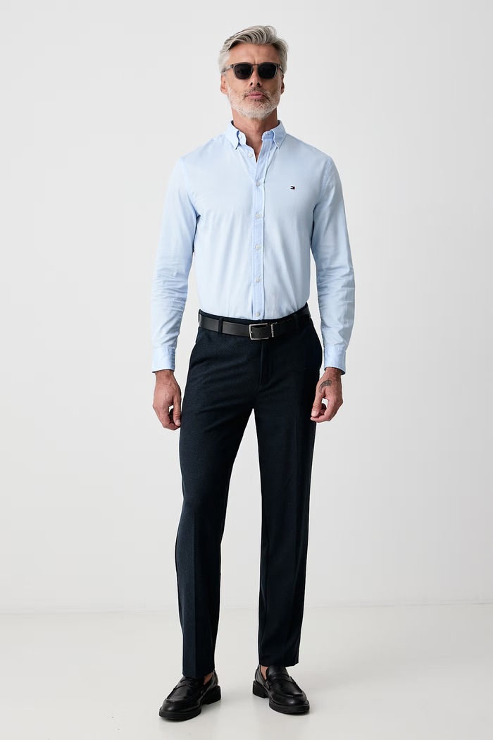 Tommy Hilfiger Πουκάμισο ανδρικό βαμβακερό MW0MW44570 μπλε AW26