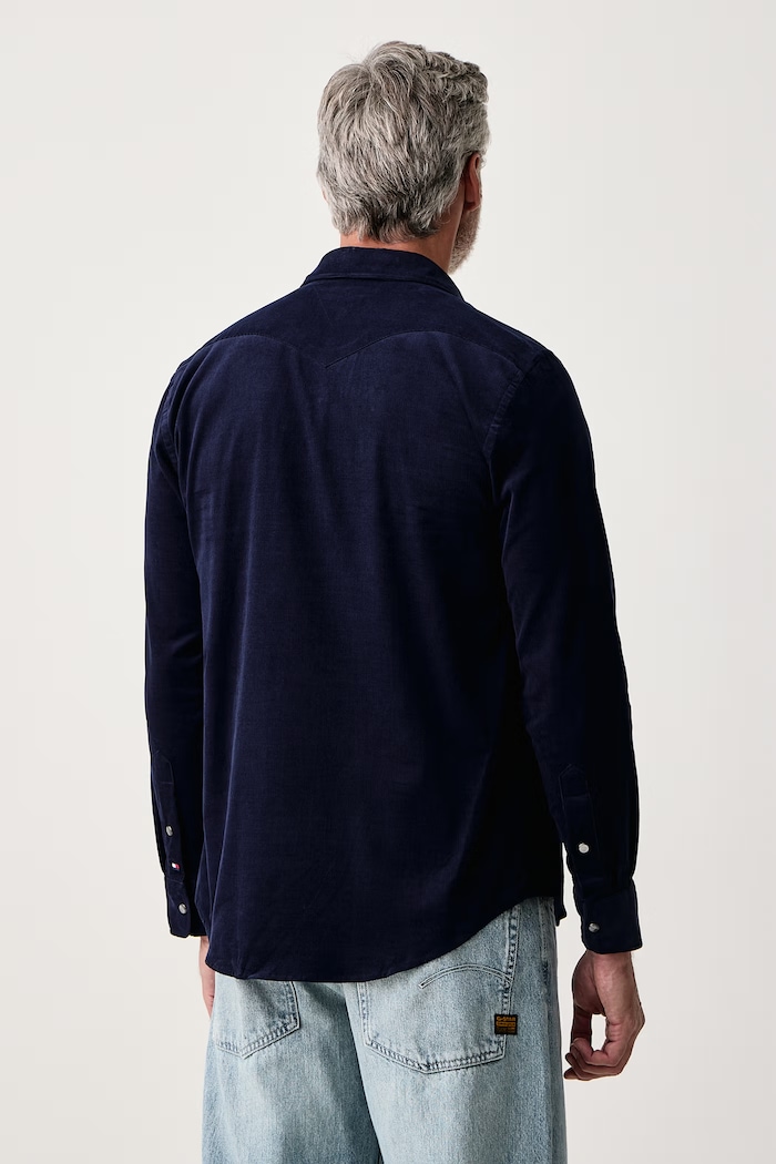 Ρούχα Tommy Hilfiger Πουκάμισο ανδρικό κοτλέ MW0MW45647 σκούρο μπλε