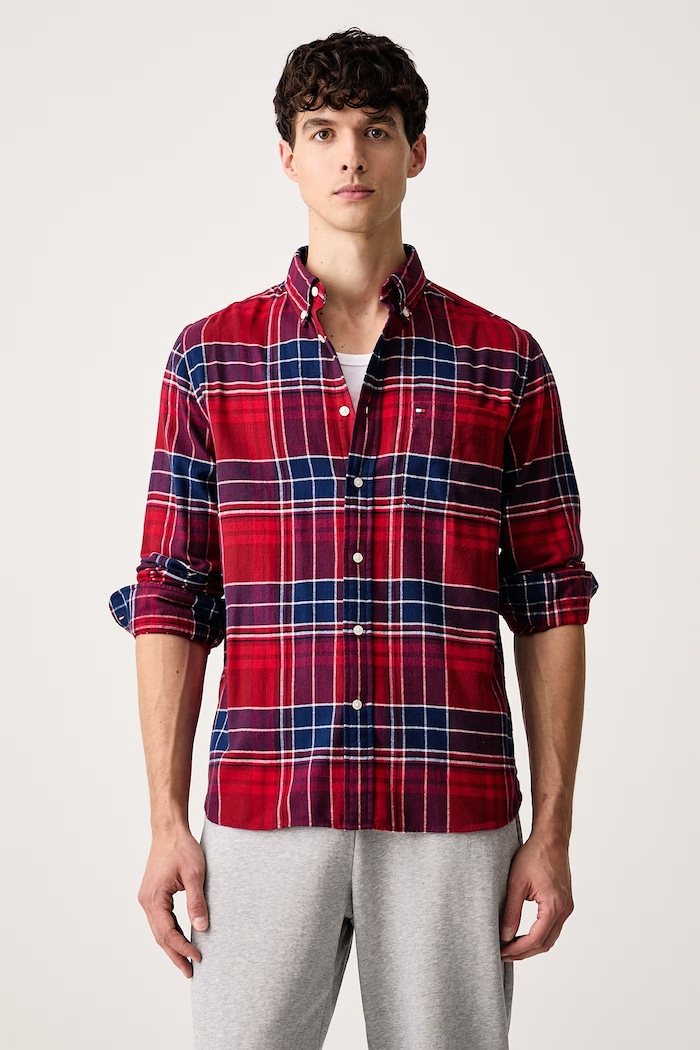 Tommy Hilfiger Košile pánská bavlněná burgundské MW0MW44592