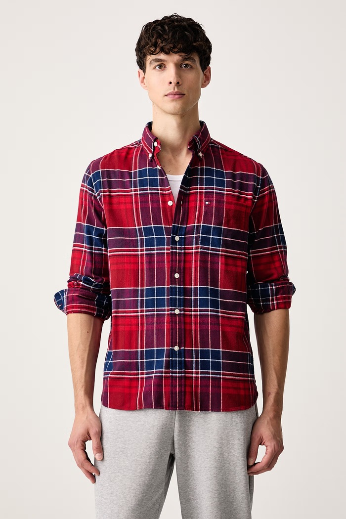 Tommy Hilfiger Košile pánská bavlněná burgundské MW0MW44592