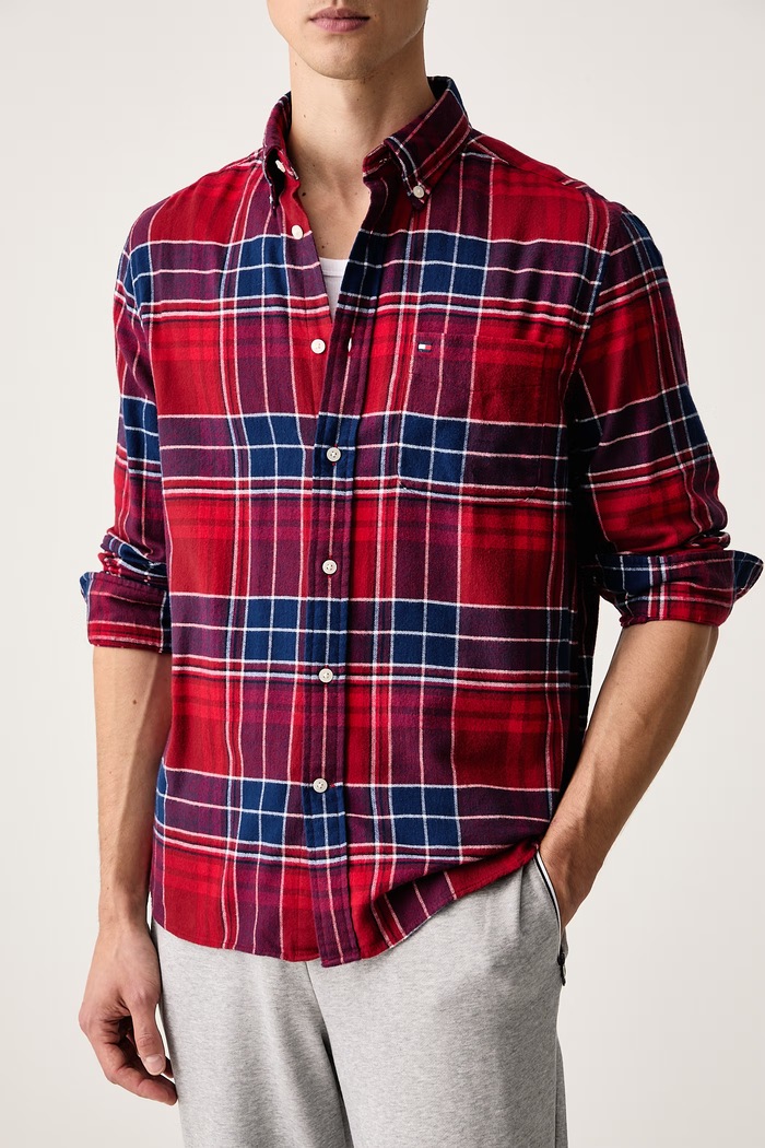 Košile pánská bavlněná Tommy Hilfiger MW0MW44592 burgundské