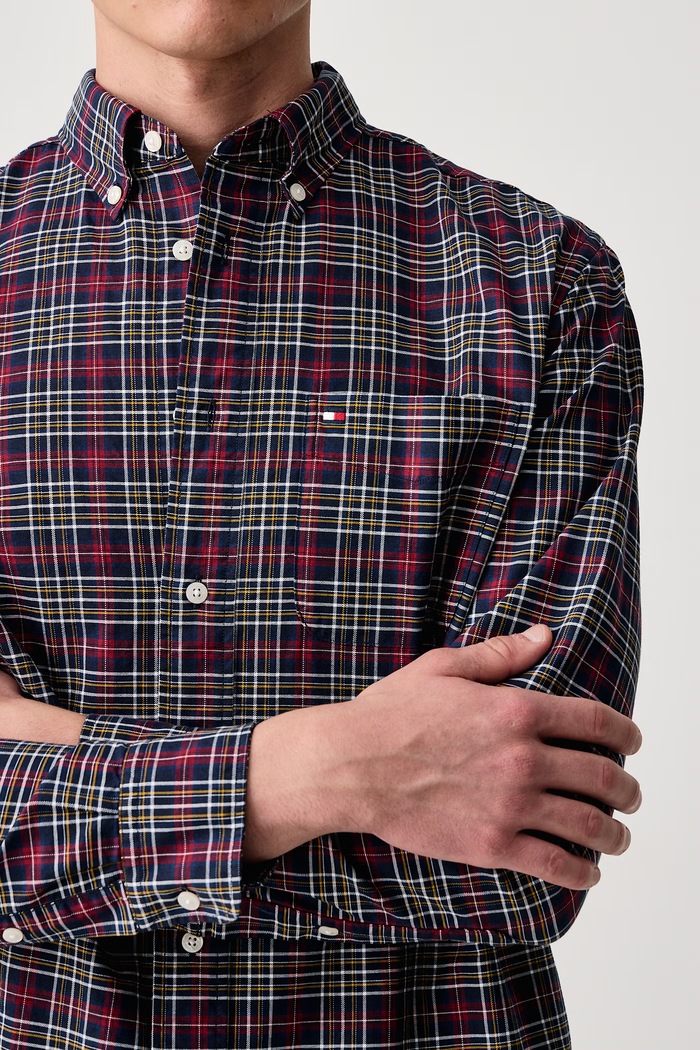 Košulja za muškarce od pamuka Tommy Hilfiger MW0MW44620 mornarsko plava