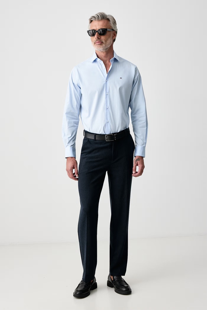 Tommy Hilfiger Πουκάμισο ανδρικό με βαμβάκι MW0MW45307 μπλε AW26