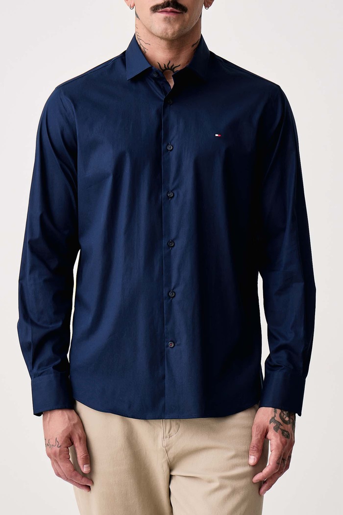 Koszula męska z bawełną Tommy Hilfiger MW0MW45307 granatowy