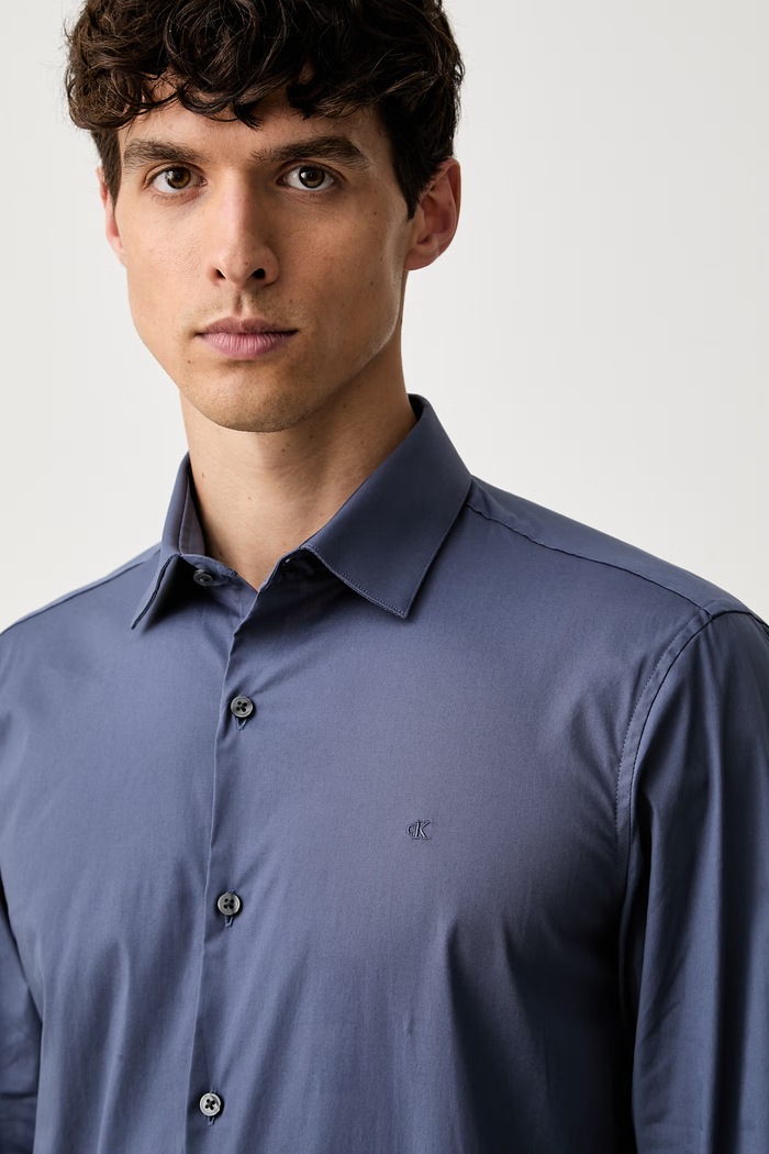 Calvin Klein koszula męska bawełniana z elastanem granatowy LV019EU189