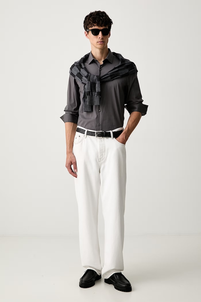 Calvin Klein koszula męska bawełniana z elastanem LV019EU189 szary AW26