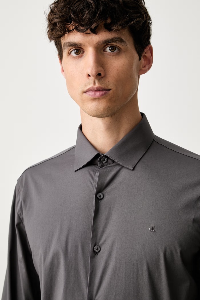 Calvin Klein koszula męska bawełniana z elastanem szary LV019EU189
