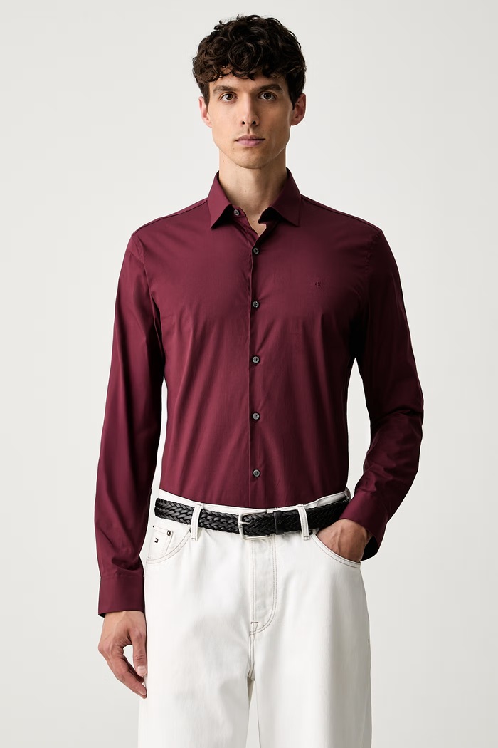 Calvin Klein koszula męska bawełniana z elastanem bordowy LV019EU189
