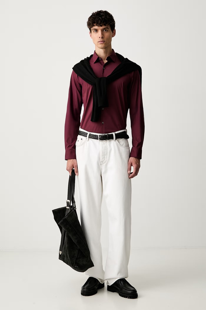 Calvin Klein koszula męska bawełniana z elastanem LV019EU189 bordowy AW26