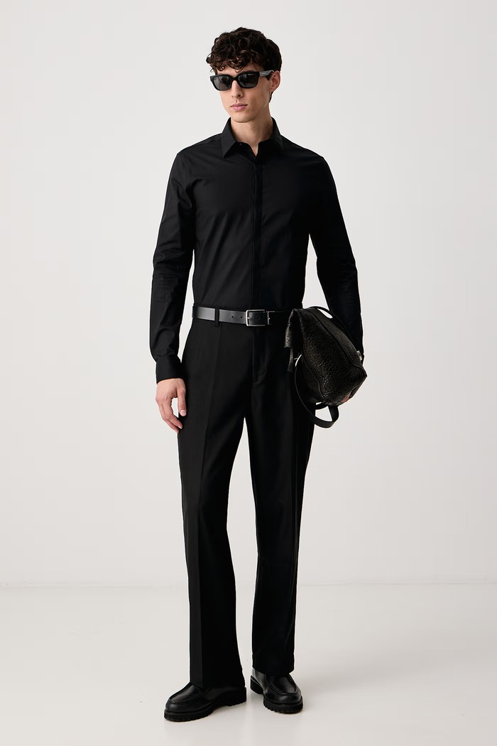 Calvin Klein Koszula męska bawełniana z elastanem LV019EU162 czarny AW26