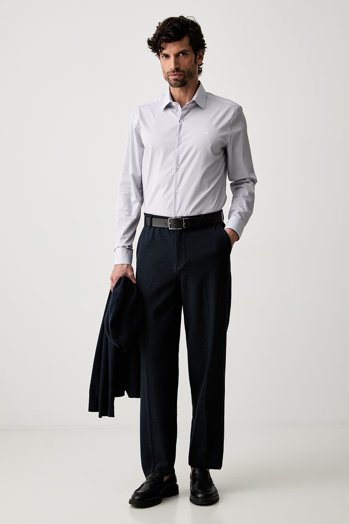 Calvin Klein koszula męska bawełniana z elastanem LV019EU153 niebieski AW26