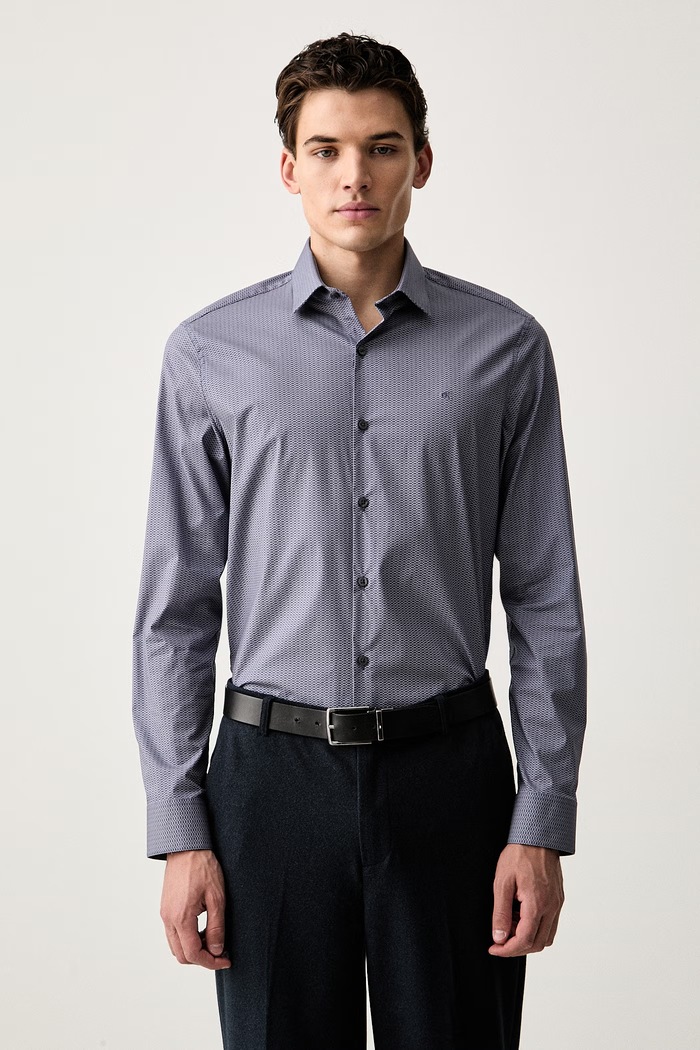 Calvin Klein koszula męska bawełniana z elastanem granatowy LV019EU153