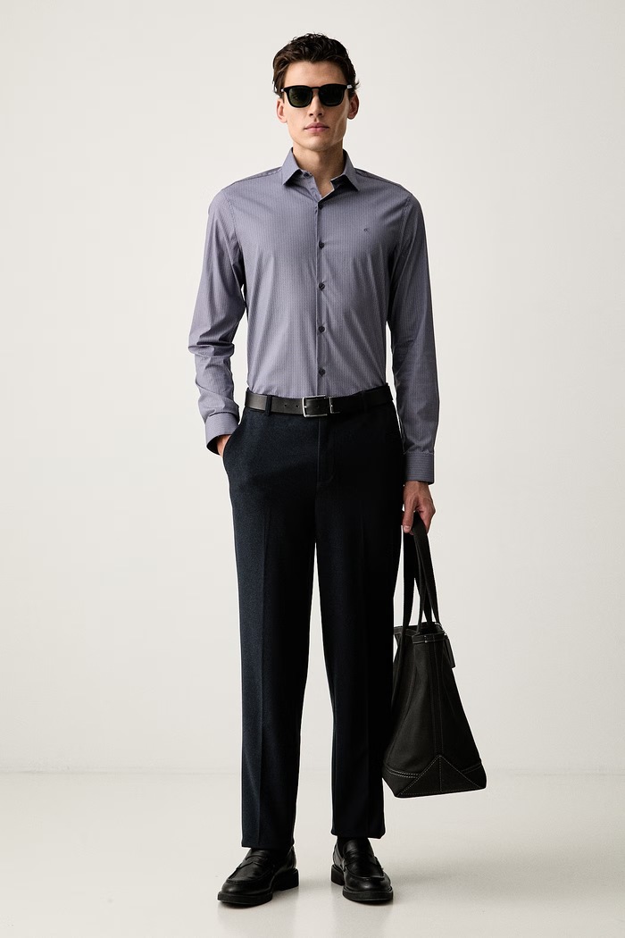 Calvin Klein koszula męska bawełniana z elastanem LV019EU153 granatowy AW26