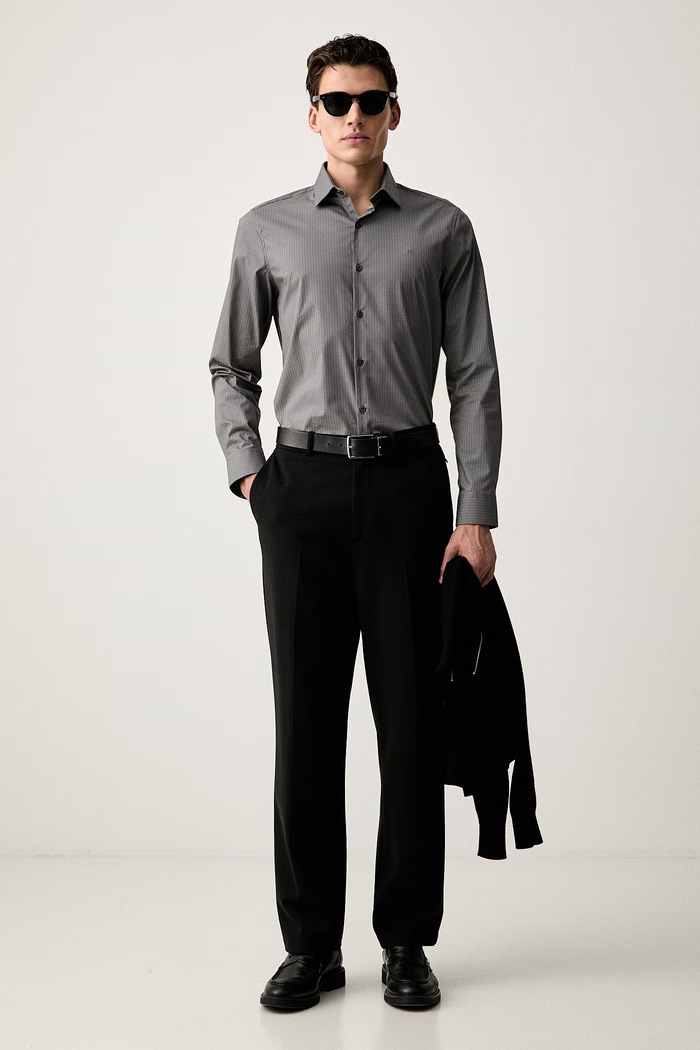 Calvin Klein koszula męska bawełniana z elastanem LV019EU153 szary AW26