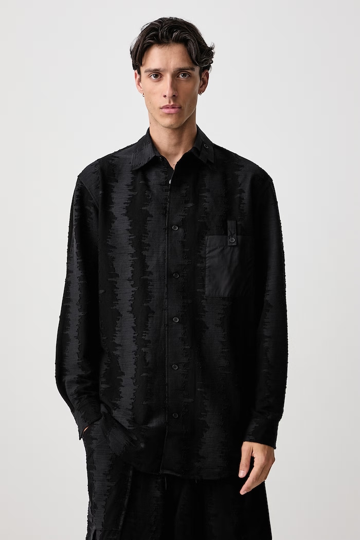 Y-3 DS LS SHRT koszula męska z lnem czarny KQ8562