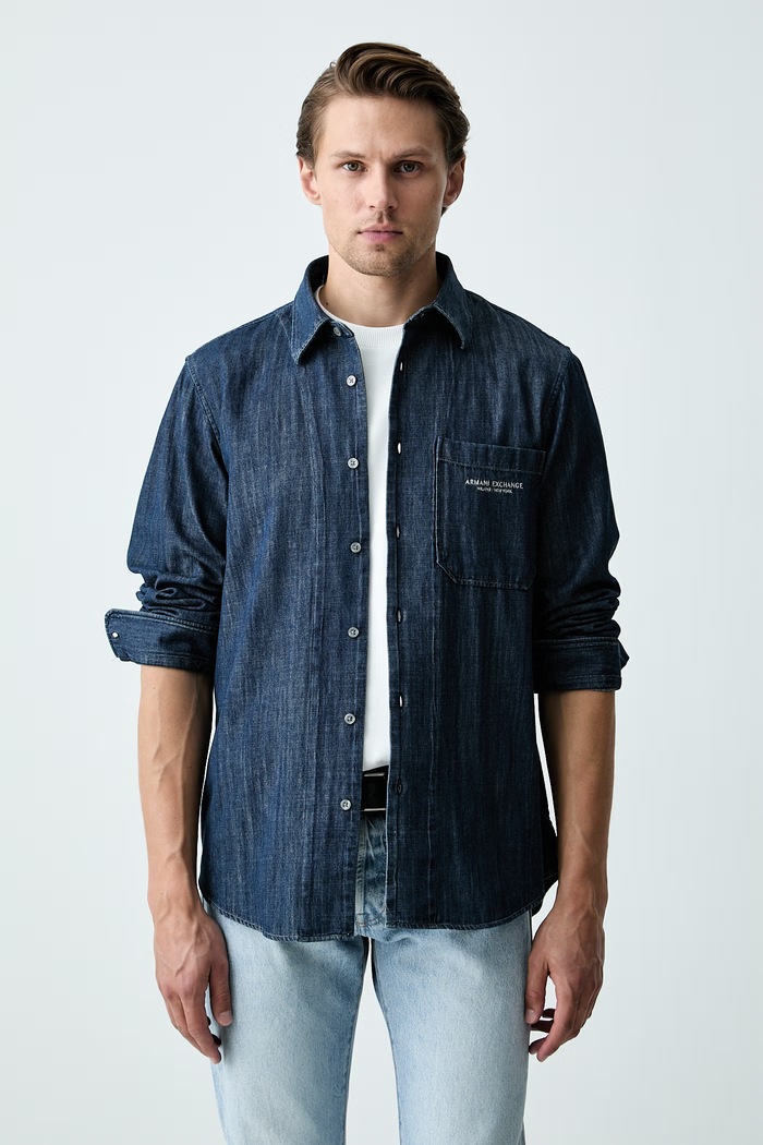 Armani Exchange рубашка для мужчин из хлопка голубой XM003059.AF26951