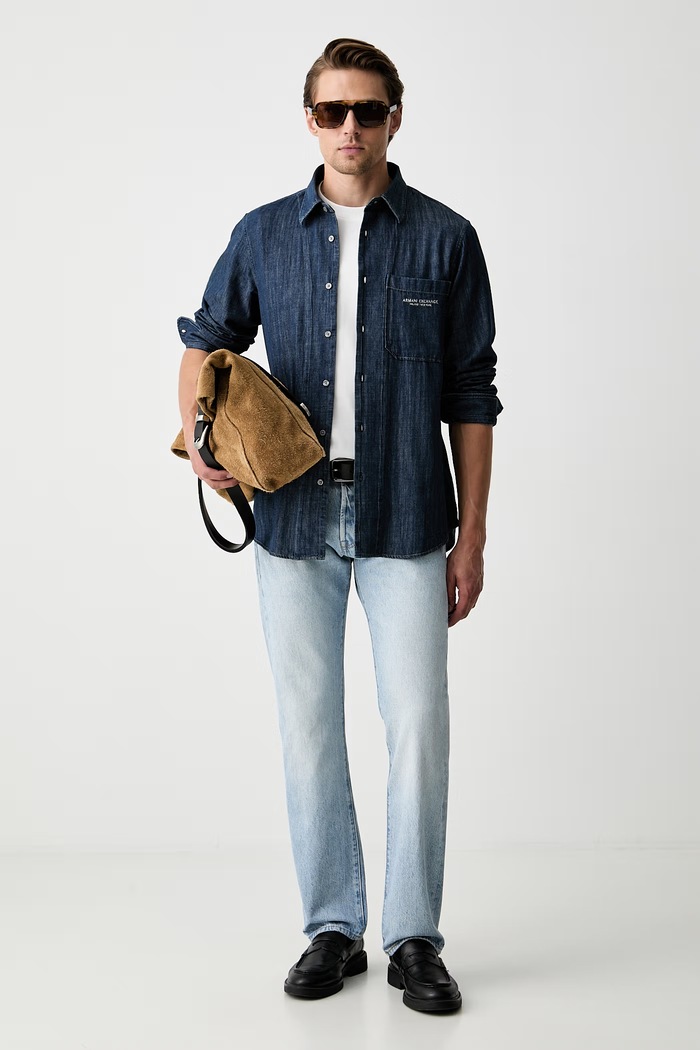 Armani Exchange рубашка для мужчин из хлопка XM003059.AF26951 голубой AW26