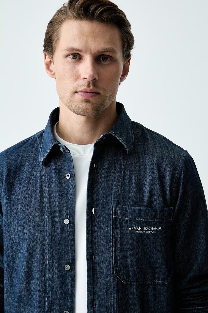 Armani Exchange рубашка для мужчин из хлопка голубой XM003059.AF26951