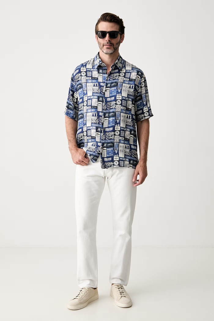 Armani Exchange koszula męska z wiskozy XM002858.AF13235 niebieski AW26