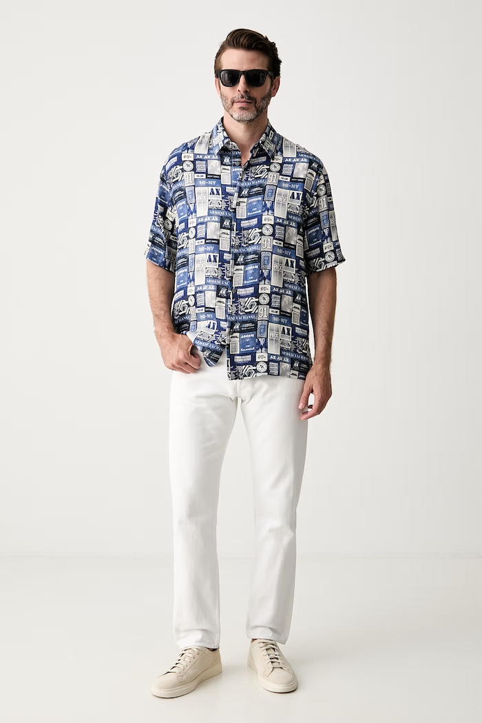 Armani Exchange koszula męska z wiskozy XM002858.AF13235 niebieski AW26