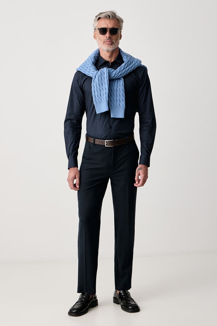 Trussardi Koszula męska bawełniana z elastanem 5004N000052N granatowy AW26