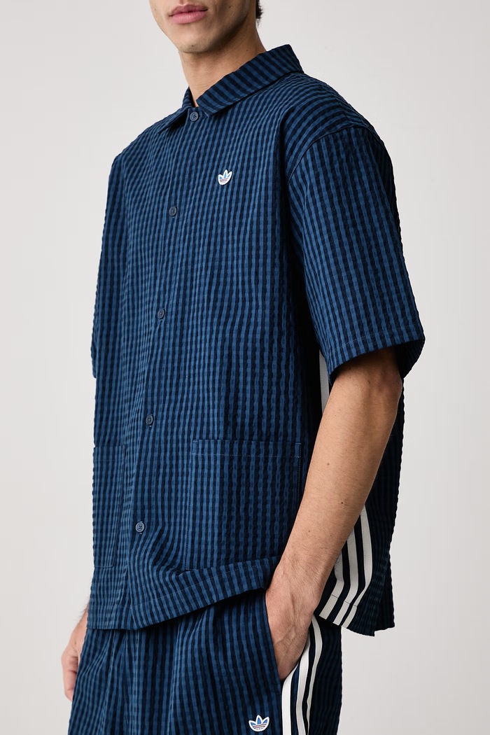 Сорочка чоловіча з бавовною Resort adidas Originals KW8265 блакитний