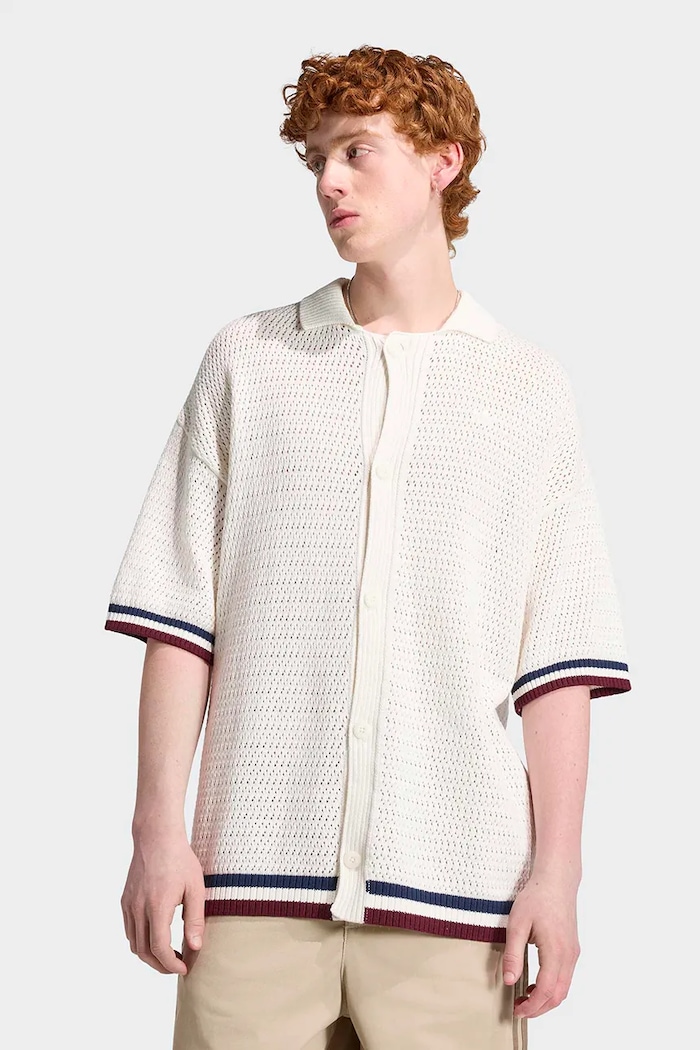adidas Originals Crochet πουκάμισο βαμβακερό ανδρικό KR9096 λευκό AW26