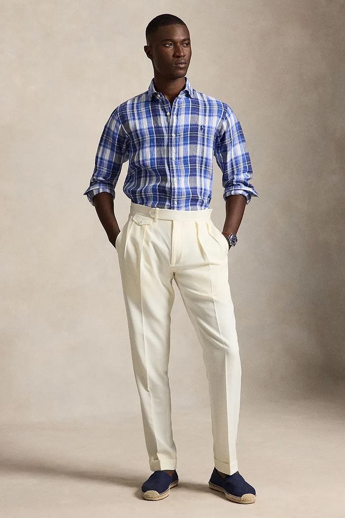 Odzież Polo Ralph Lauren koszula lniana męska 710B18274001 granatowy