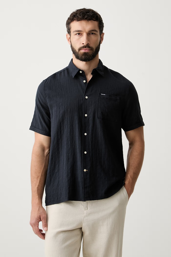 Barbour koszula męska bawełniana z elastanem Kingswood granatowy MSH5792
