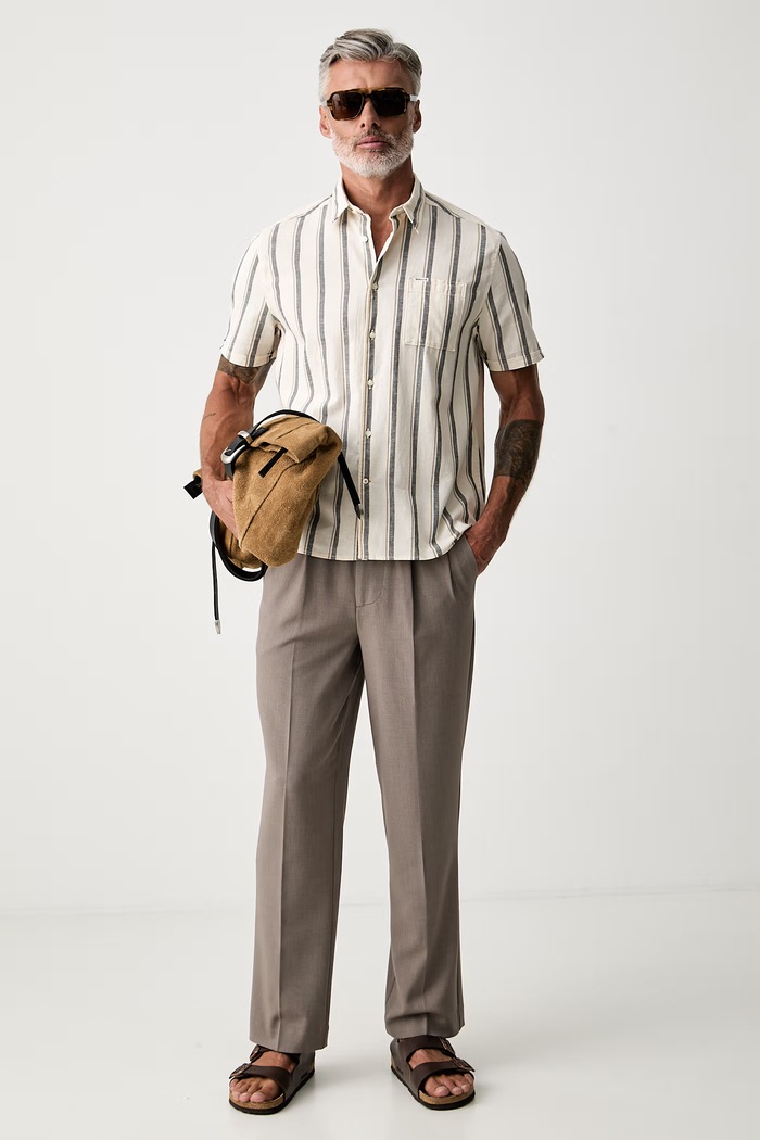 Barbour koszula męska z dodatkiem lnu Barkend MSH5786 beżowy AW26