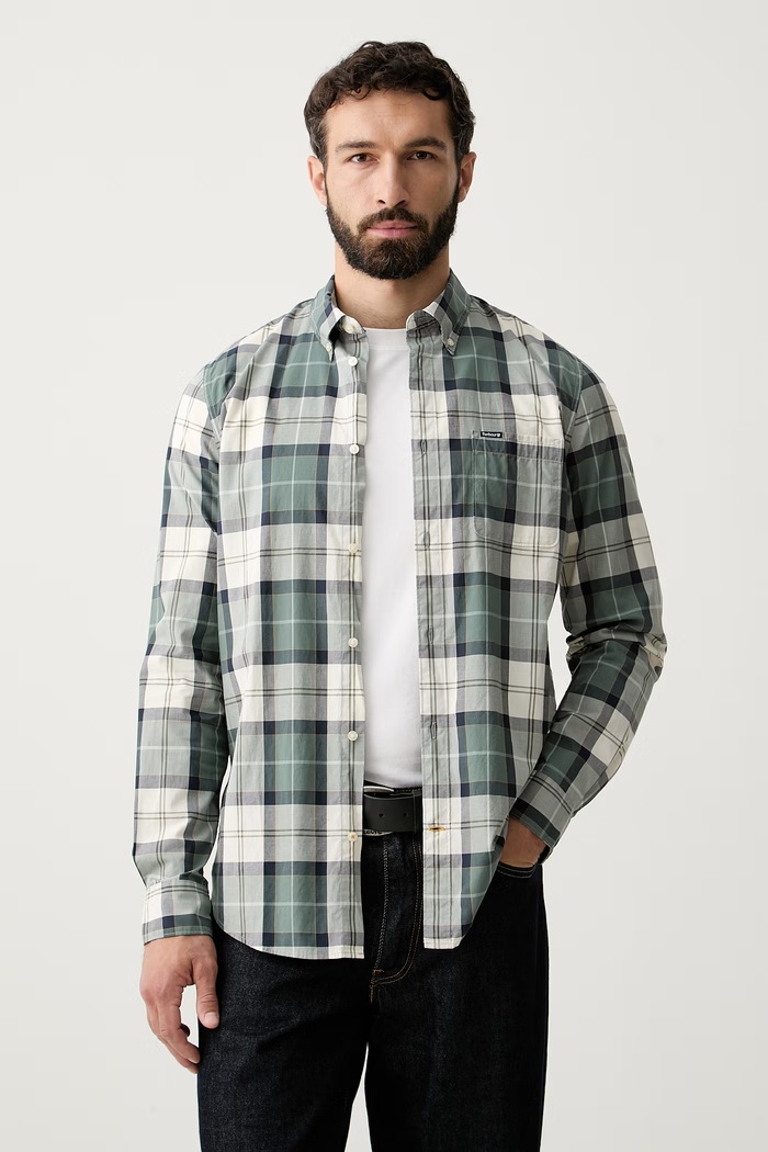 Barbour koszula męska bawełniana Rawley turkusowy MSH5346