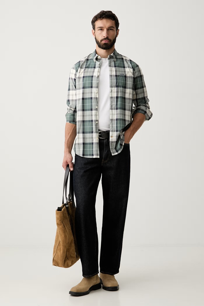 Barbour koszula męska bawełniana Rawley MSH5346 turkusowy AW26