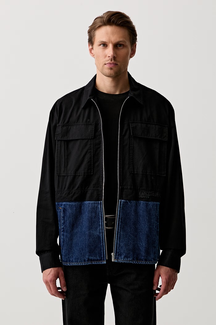 Karl Lagerfeld Jeans krótka kurtka męska bawełniana czarny B3M16004