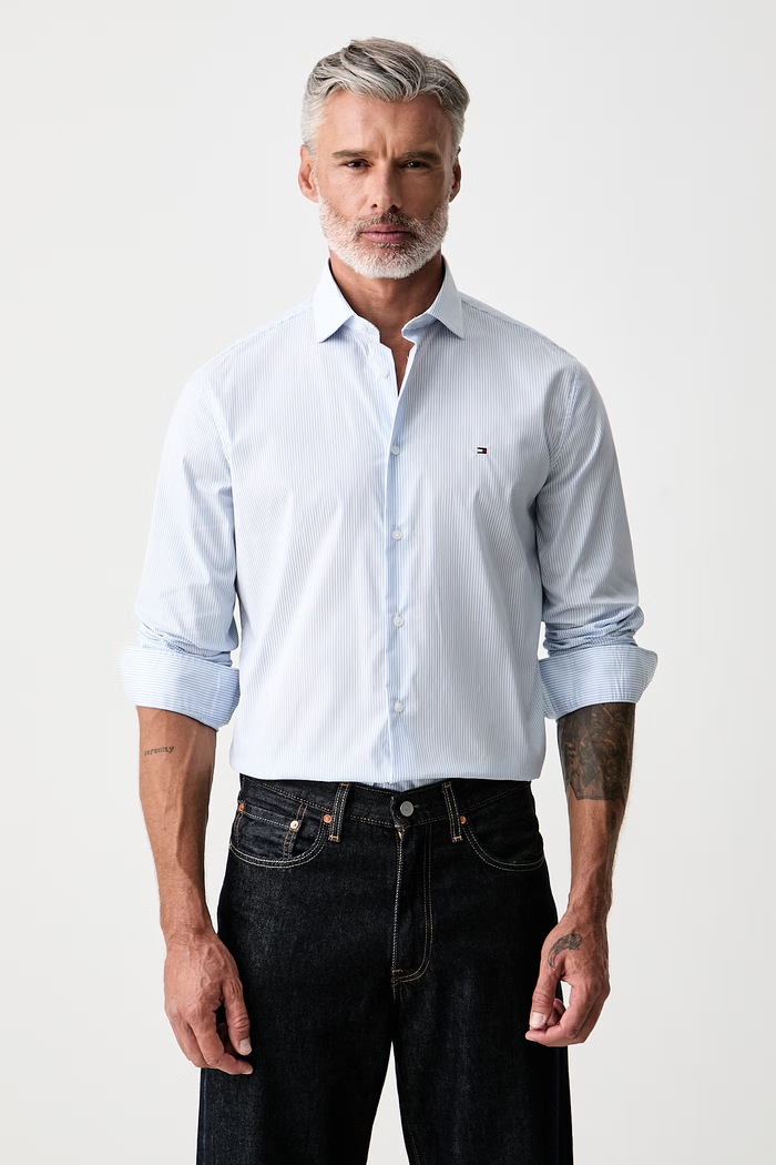 Tommy Hilfiger koszula męska bawełniana z elastanem niebieski MW0MW43746