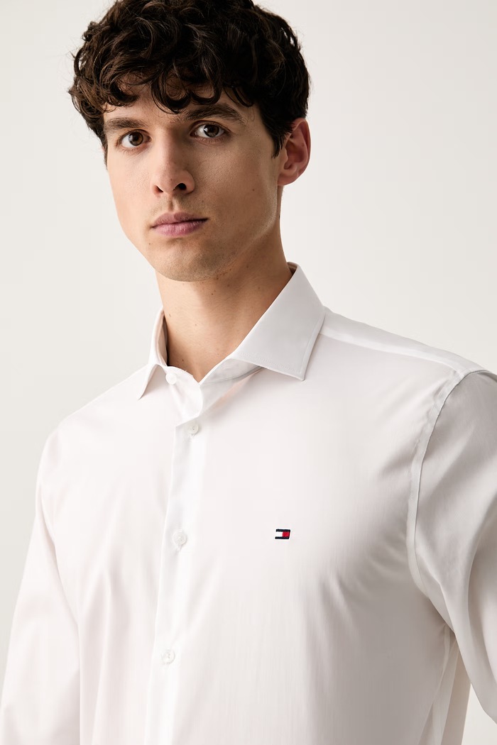 Tommy Hilfiger srajca moška z bombažem bela MW0MW43122