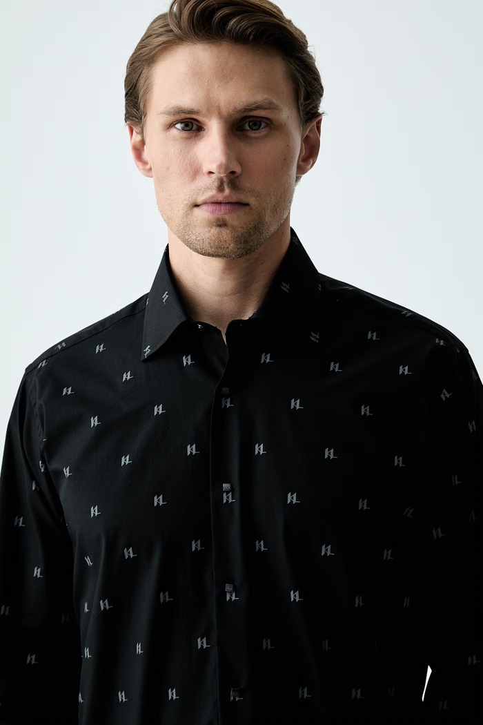 Karl Lagerfeld košeľa pánska bavlnená čierna 563622.605000