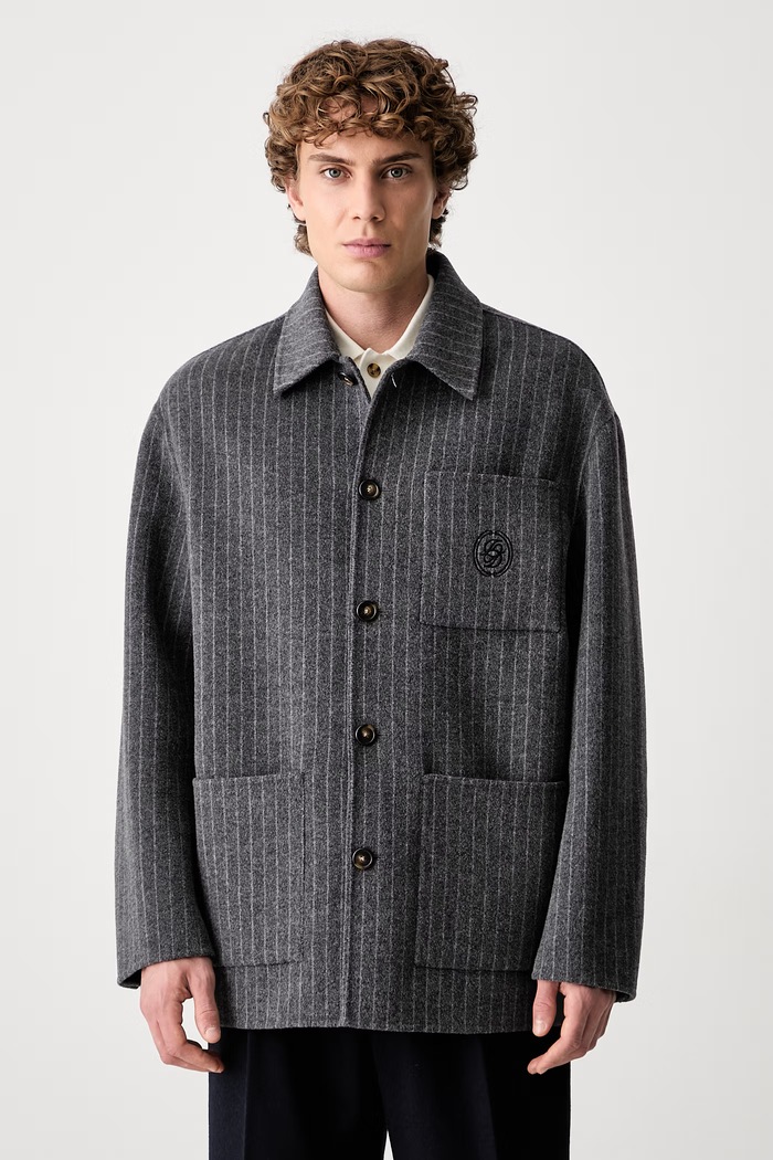 Drôle de Monsieur koszula męska z wełną Pinstripe szary L.JT295.WO041