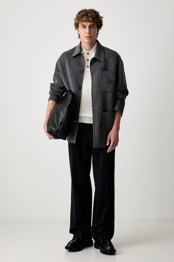 Drôle de Monsieur Pinstripe koszula męska z wełną L.JT295.WO041 szary AW26