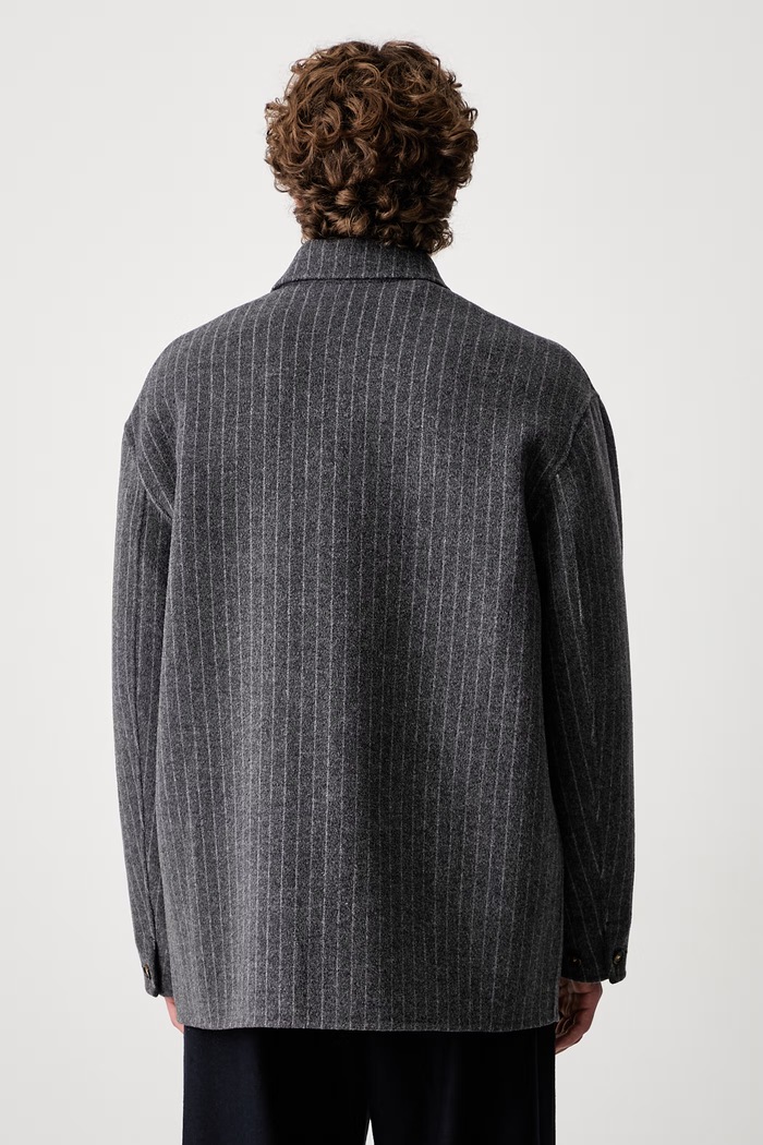 Odzież Drôle de Monsieur koszula męska z wełną Pinstripe L.JT295.WO041 szary