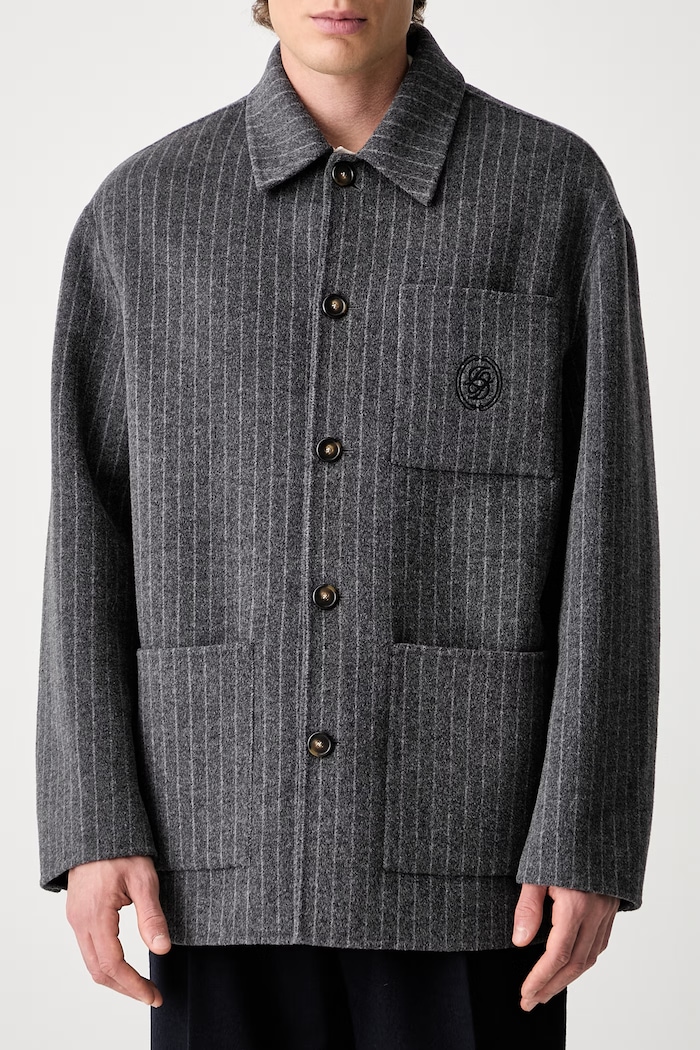 Drôle de Monsieur Pinstripe camicia con lana da uomo L.JT295.WO041 grigio