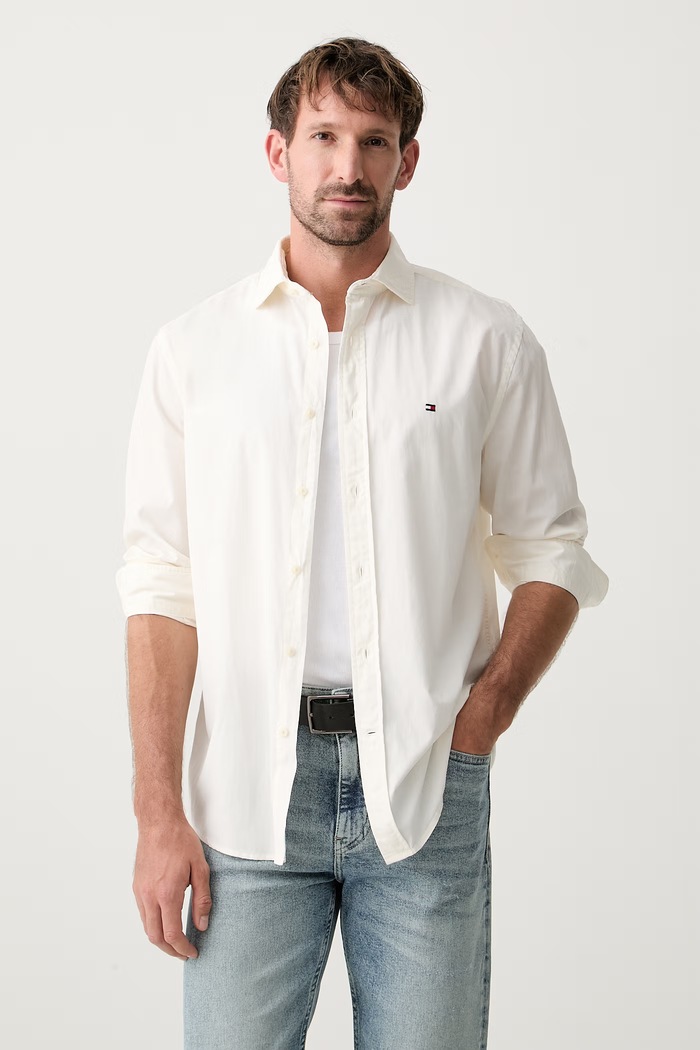 Tommy Hilfiger košile pánská bavlněná béžová MW0MW43298