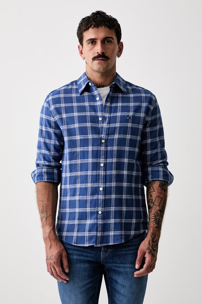 Tommy Jeans košile pánská bavlněná modrá DM0DM23139