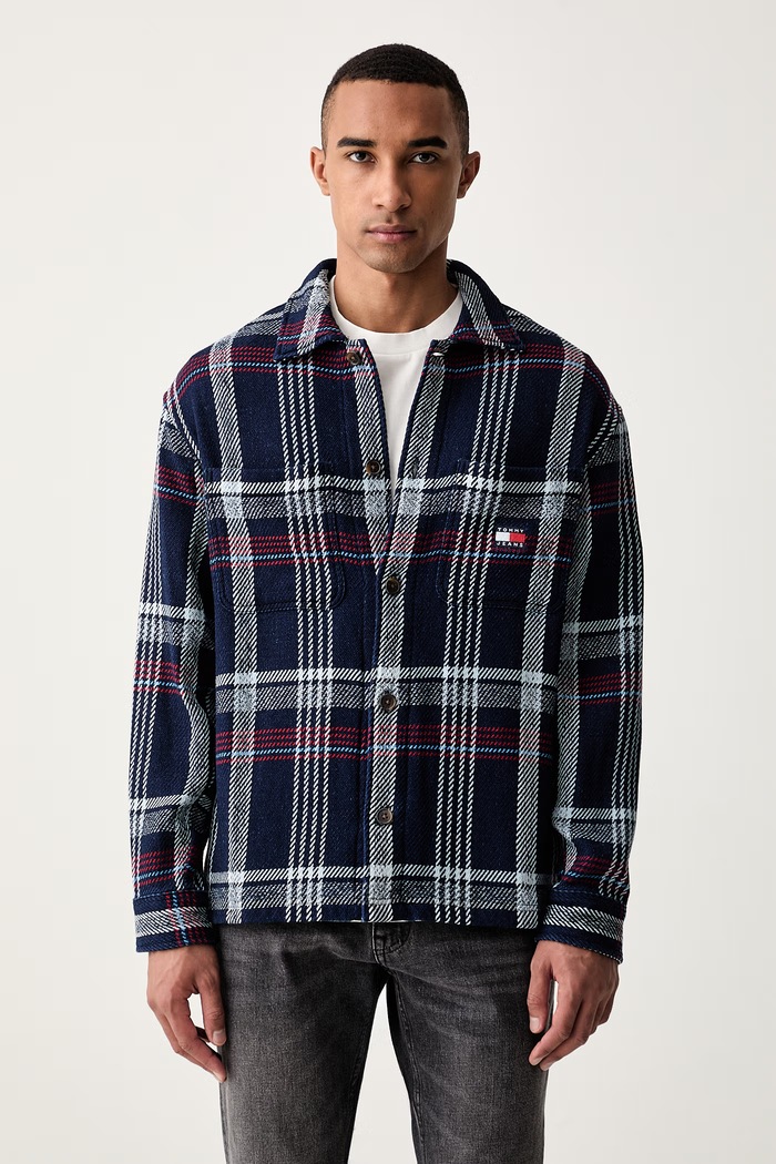 Tommy Jeans яке тип риза мъжко от памук тъмносин DM0DM23135