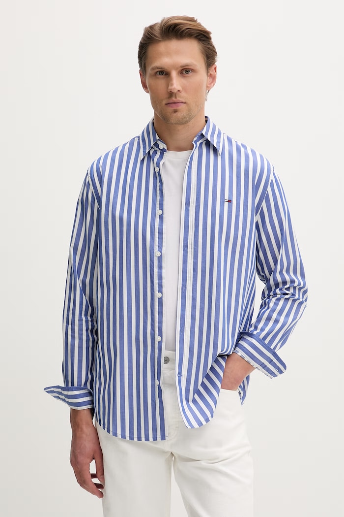 Îmbrăcăminte Tommy Jeans cămașă pentru bărbați, din bumbac DM0DM23414 albastru